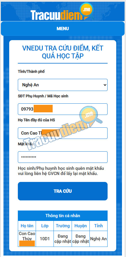 vnedu vn tra điểm